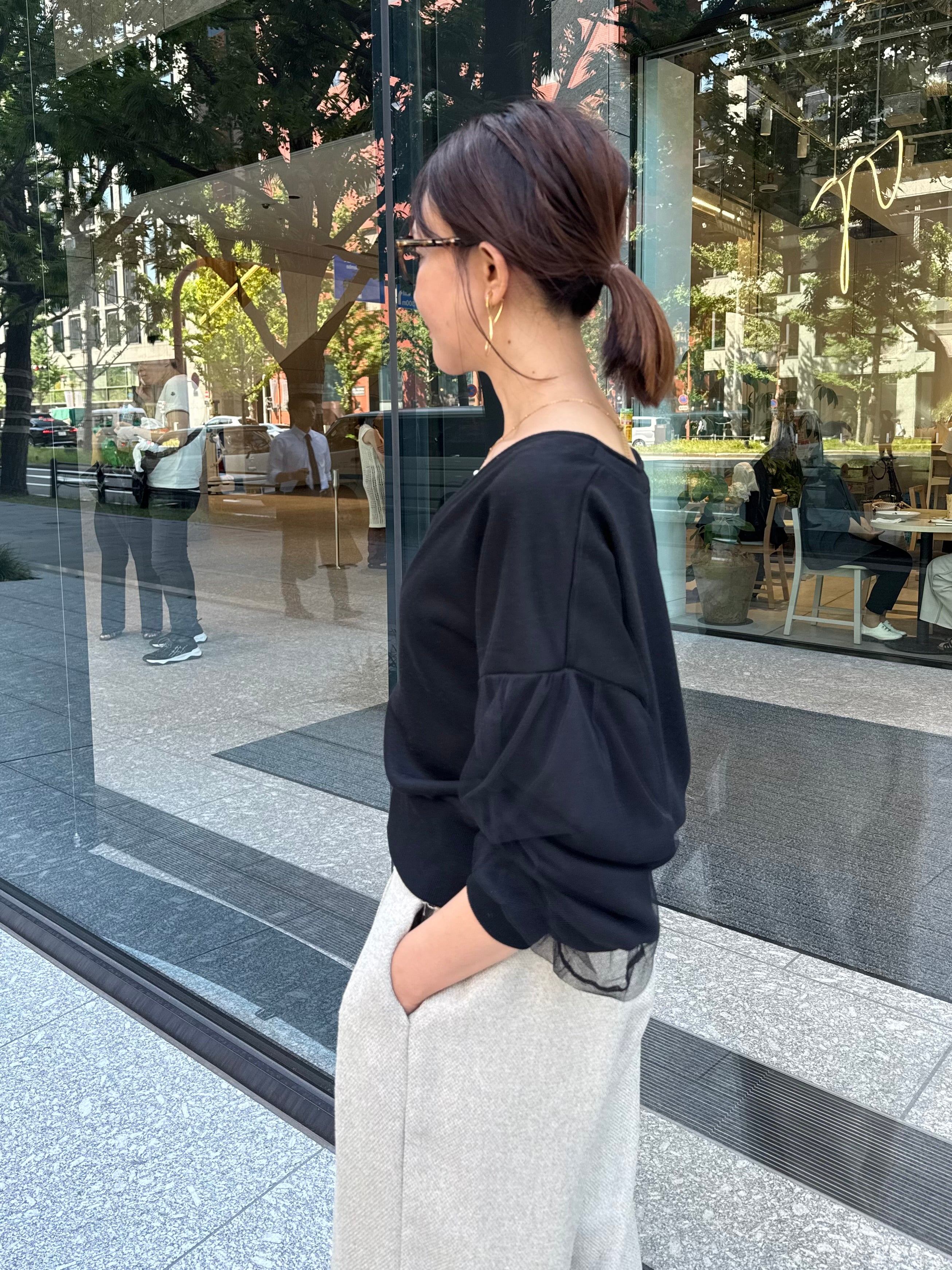 予約】袖チュールカーディガン / ブラック (11月上旬発送予定