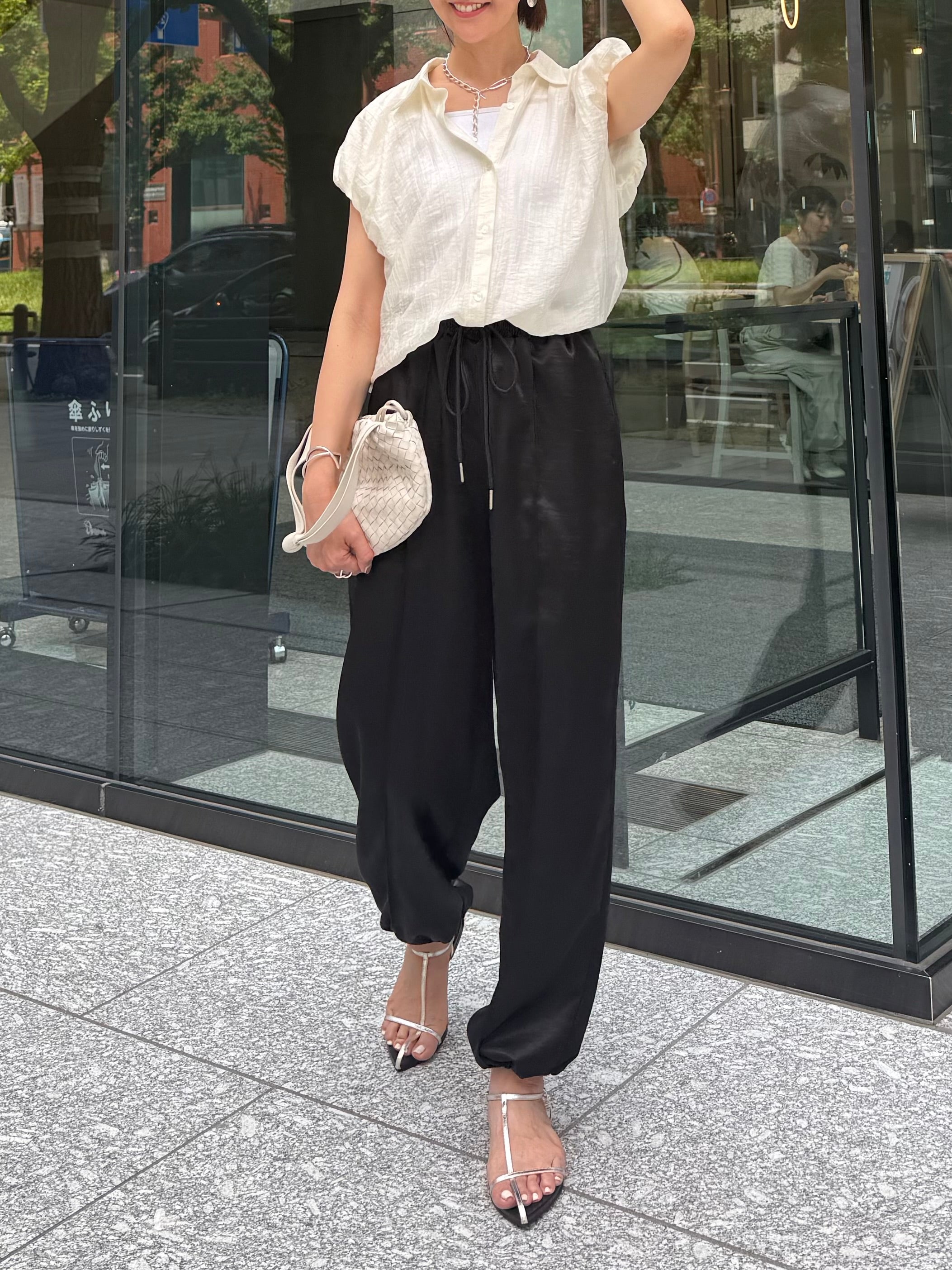 サテンジョガーパンツ / ブラック – fosie