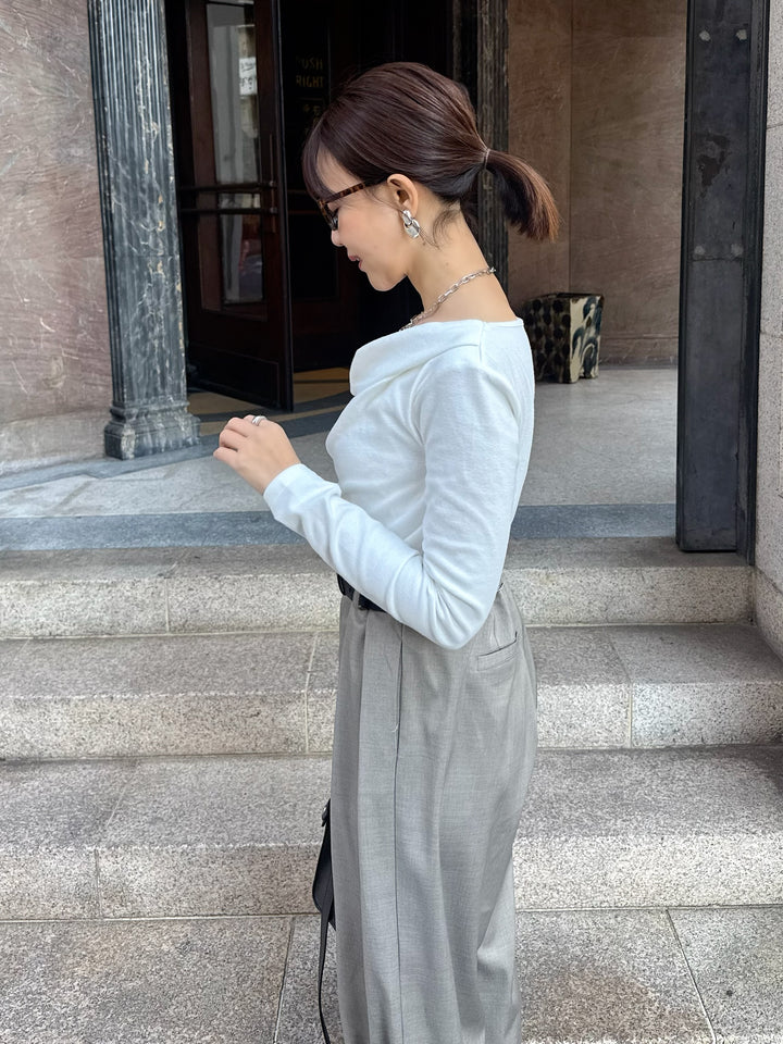 【予約】[SET] ドレープロングTシャツ / オフホワイト + ウエストパイピングワイドパンツ / グレージュ(4月上旬発送予定)