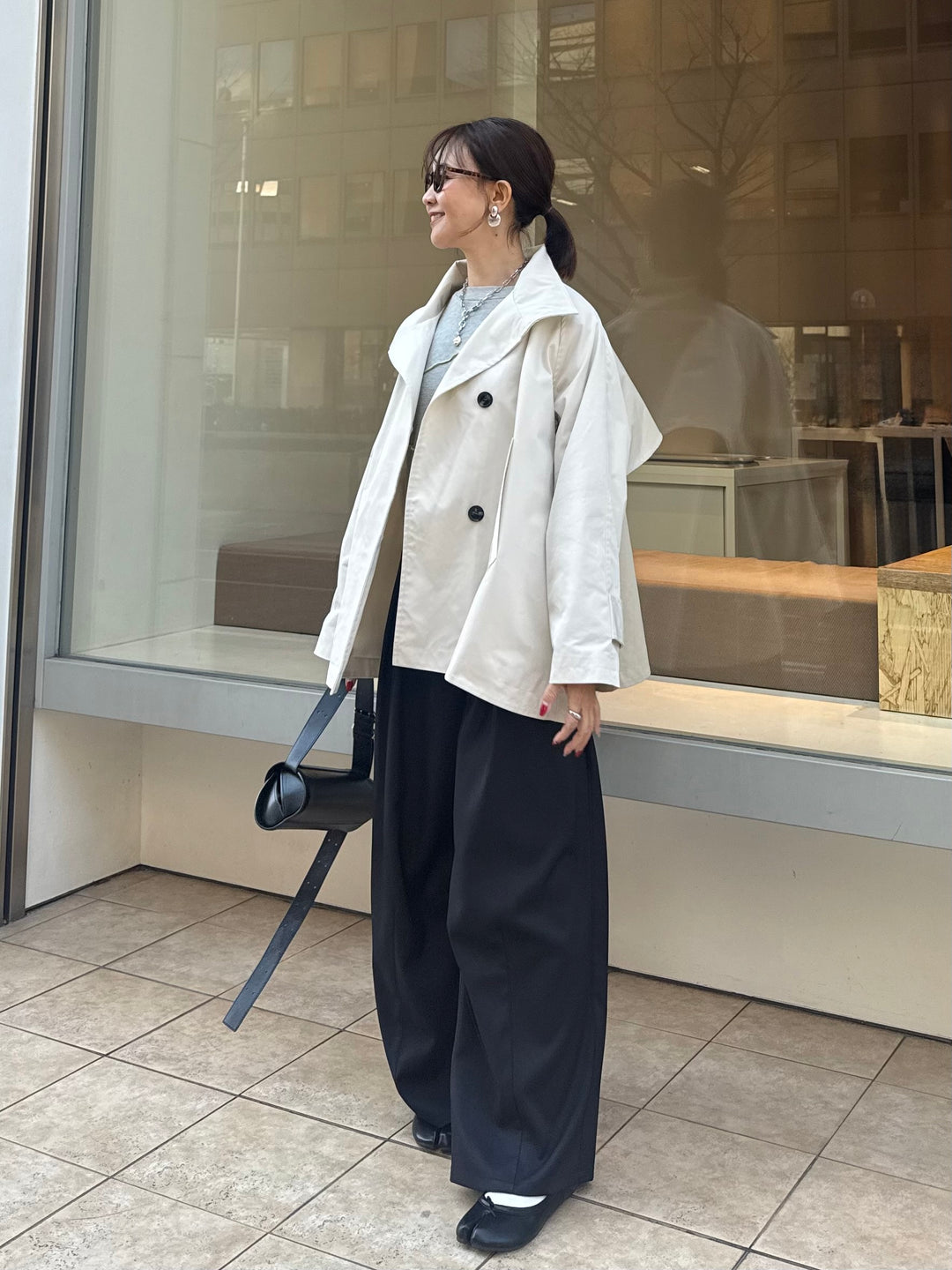 スタンドカラーミドルコート / オフホワイト