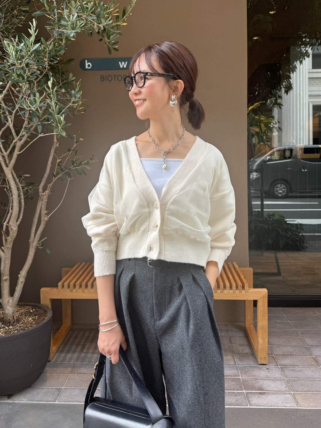 チュールニットカーディガン / アイボリー