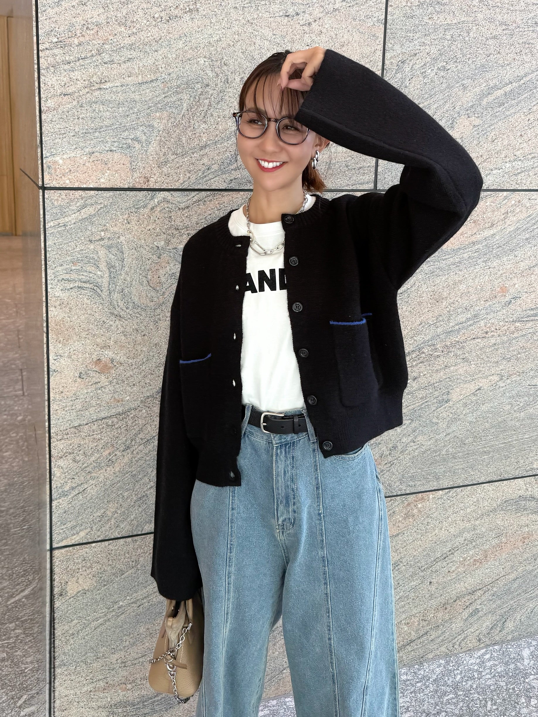 アルパカタッチバイカラーカーディガン / ブラック – fosie