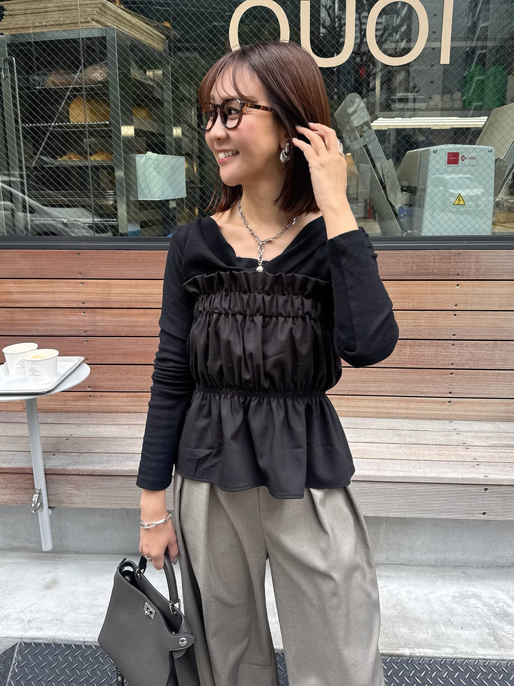 ドレープロングTシャツ / ブラック