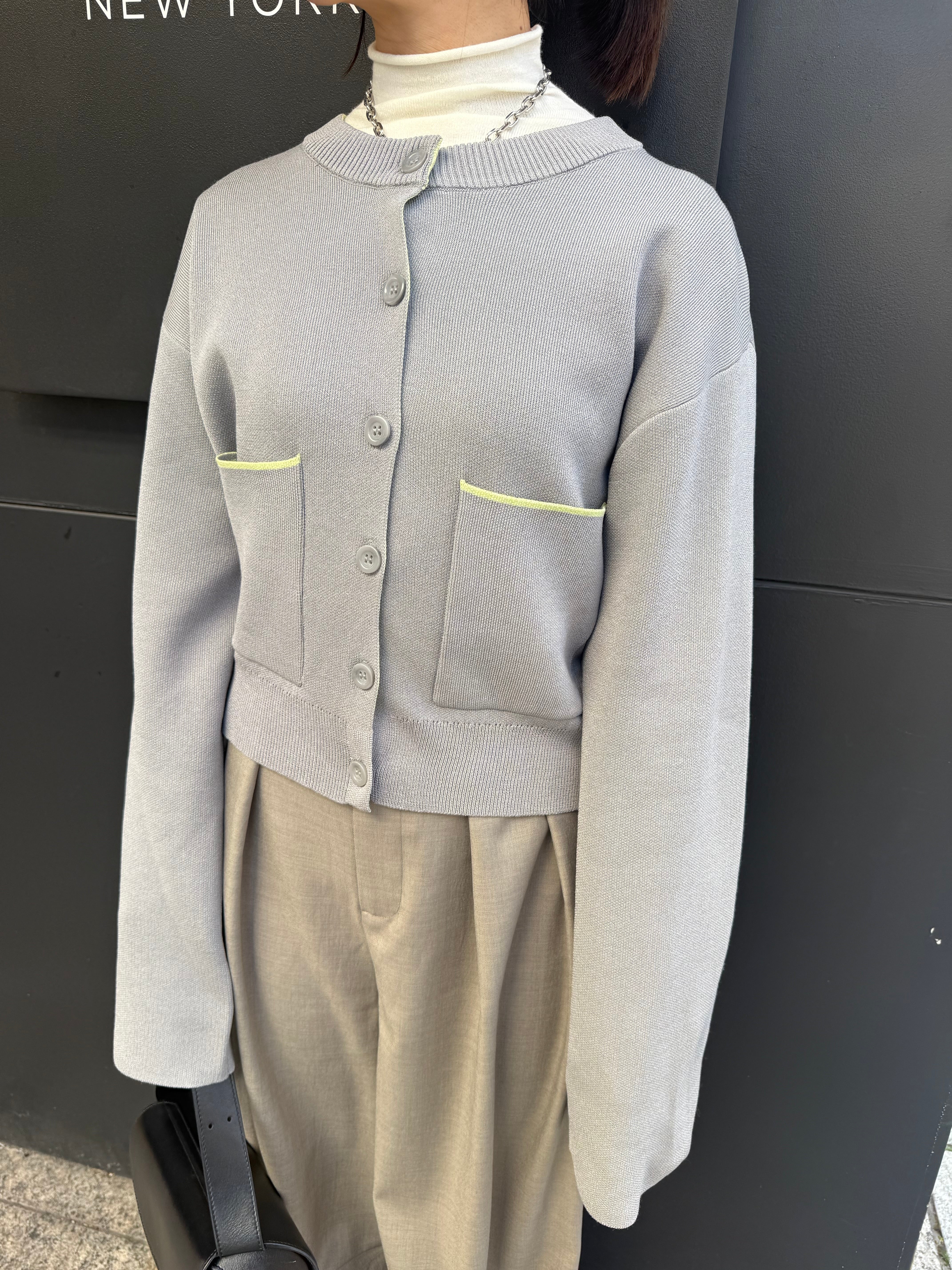 新作300円OFF] 【予約】配色ダブルフェイスカーディガン / グレー