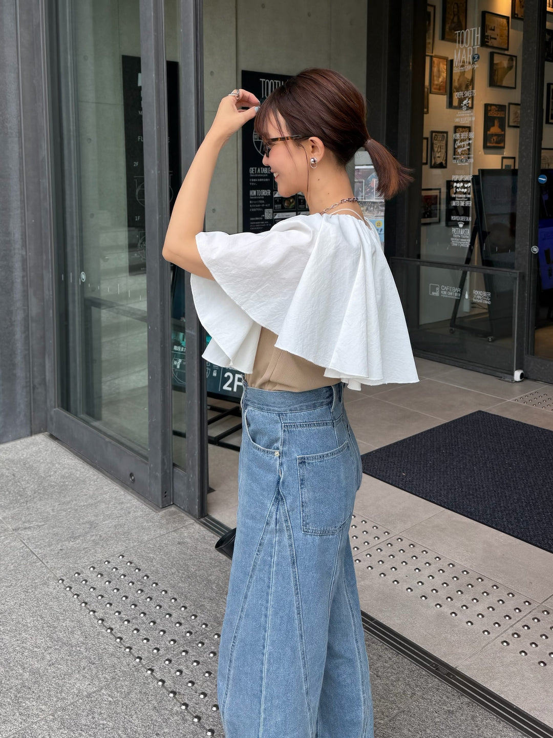 ケープドッキングリブトップス / ベージュ