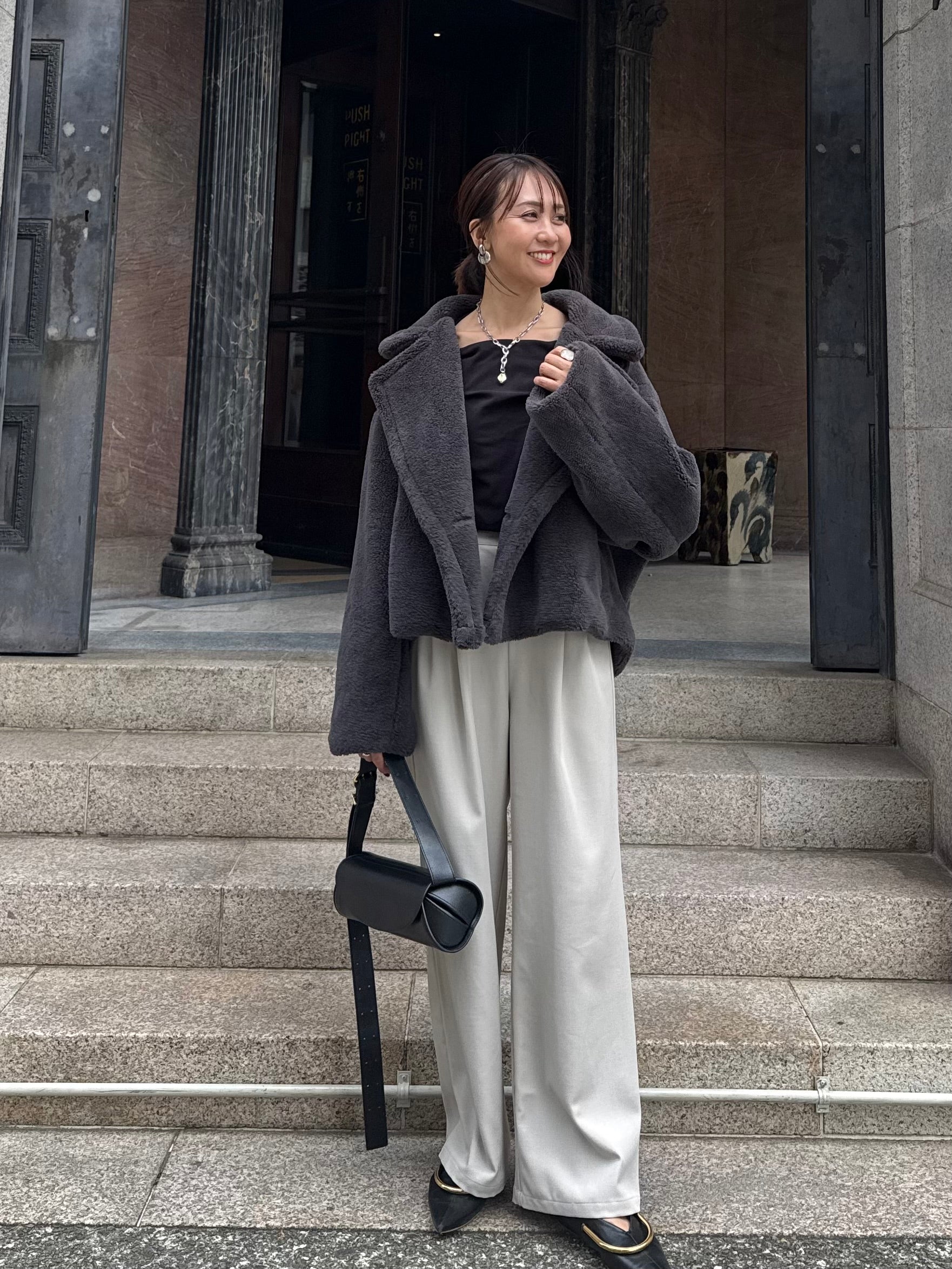 ボアショートコート / チャコールグレー – fosie