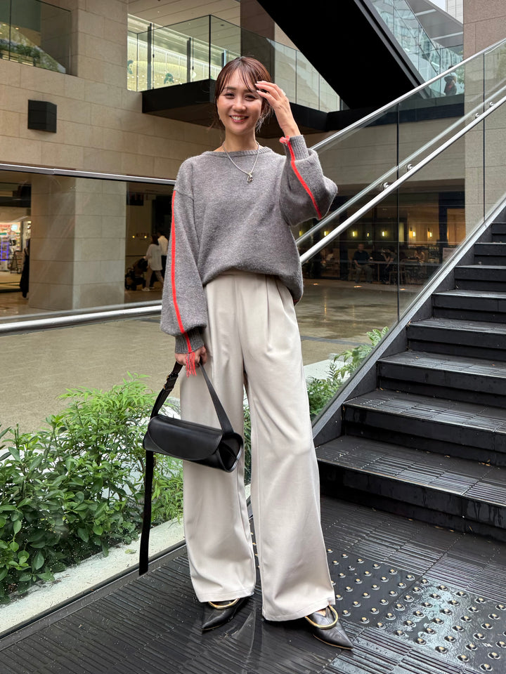 【予約】アルパカタッチ配色ラインプルオーバー / チャコール(12月中旬発送予定)