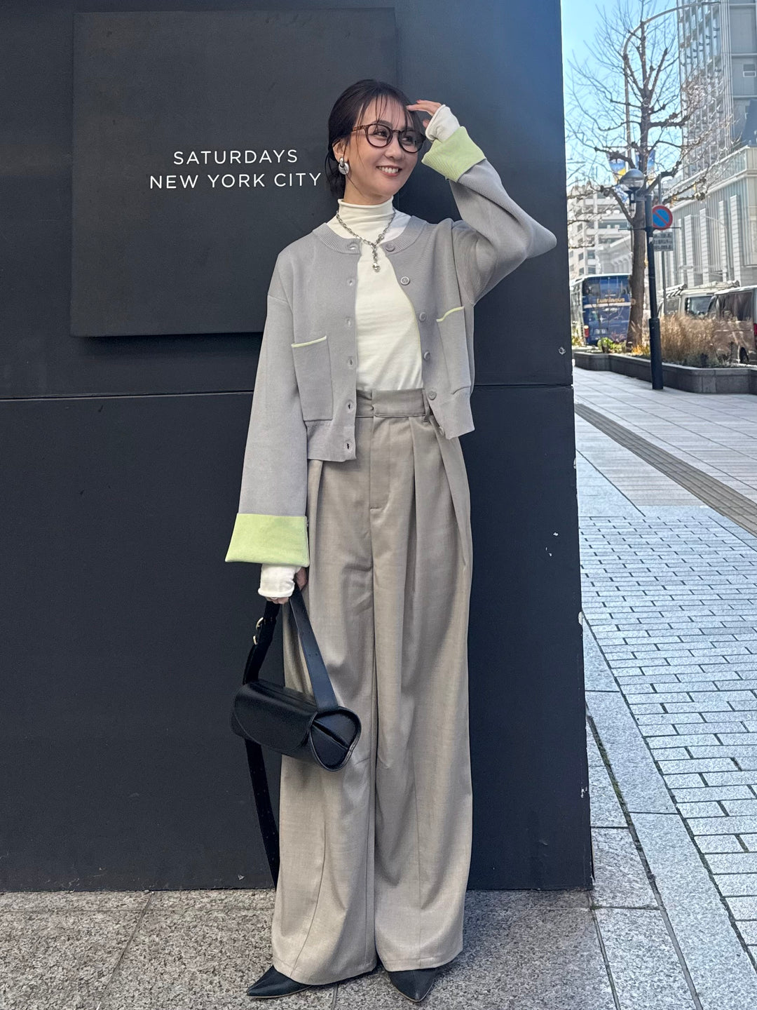 【予約】ウエストパイピングワイドパンツ / グレージュ(4月上旬発送予定)