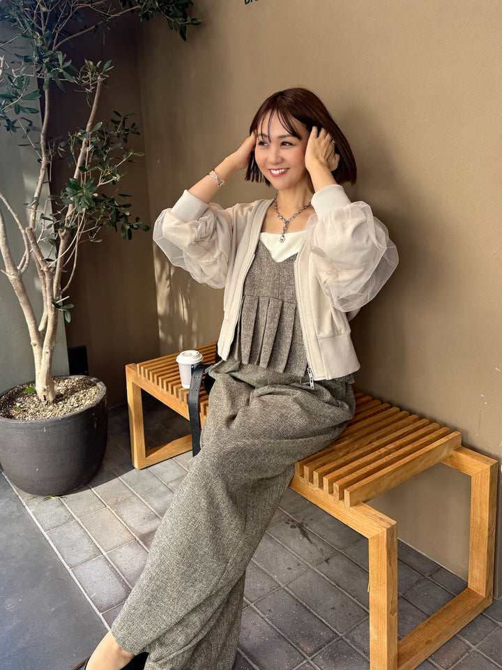 【予約】袖チュールカーディガン / ミルクティー(3月下旬頃発送予定)