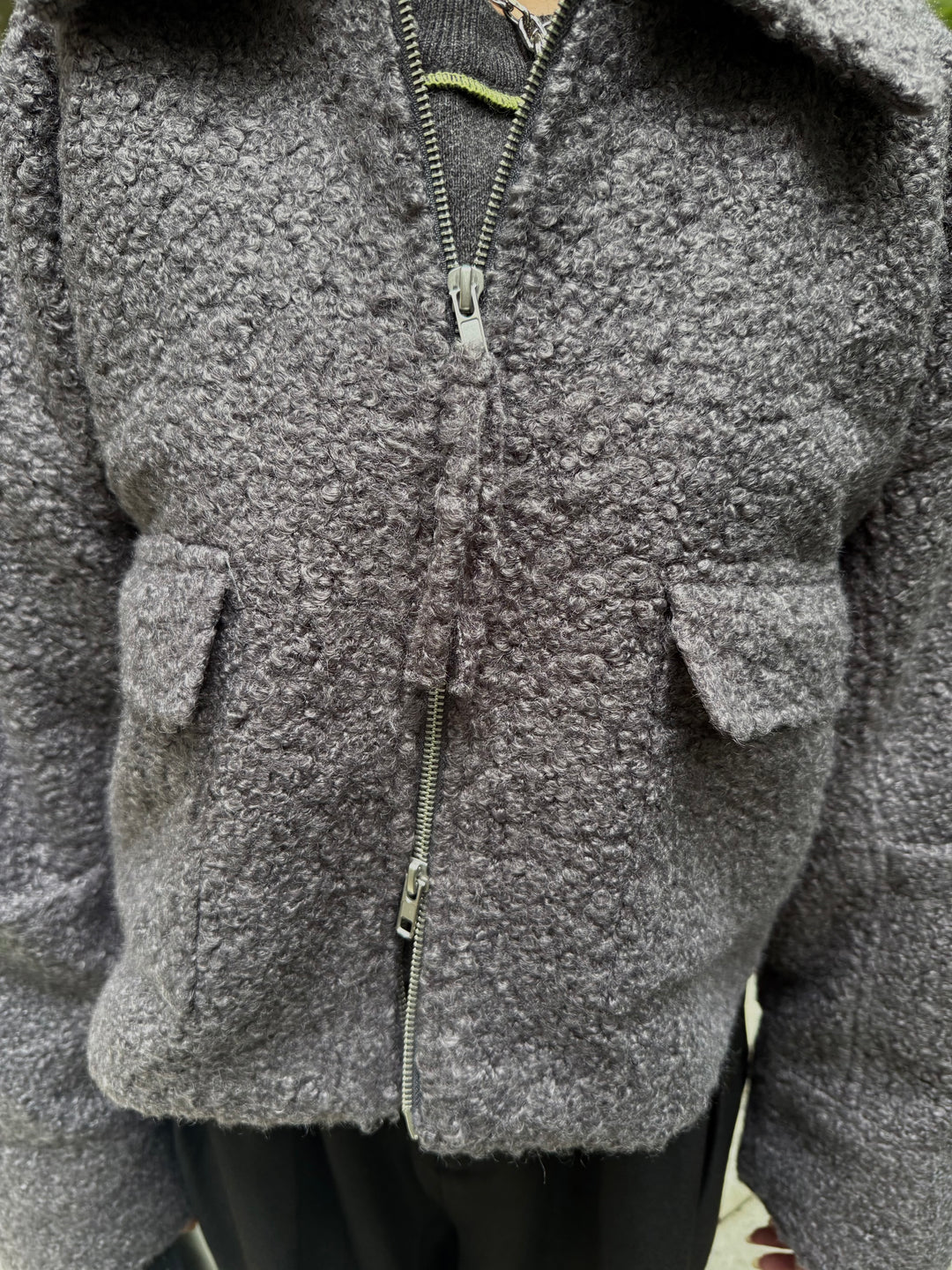 ループツイードショートジャケット / グレー