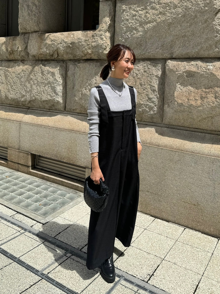 袖ボタンハイネックニット / グレー