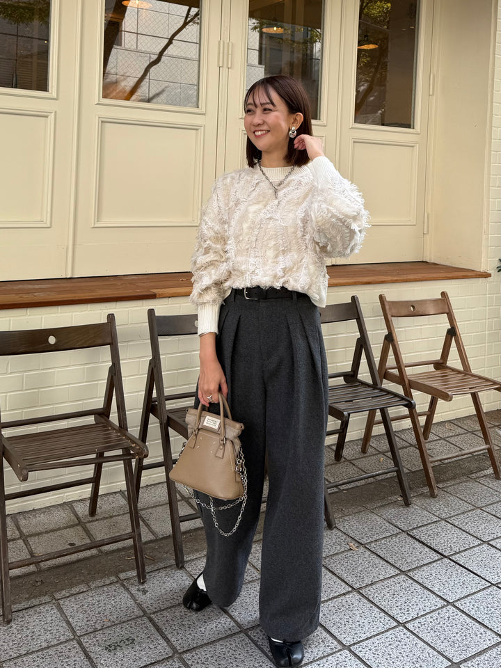 【予約】 [SET] フリンジニットプルオーパー / アイボリー + ウールライクタックワイドパンツ / チャコール(11月下旬発送予定)