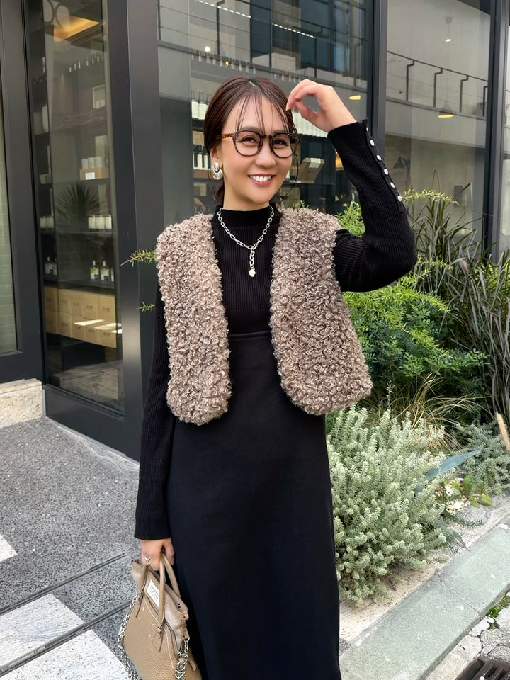 【予約】ウールライクVネックジャンパースカート / ブラック(11月下旬発送予定)