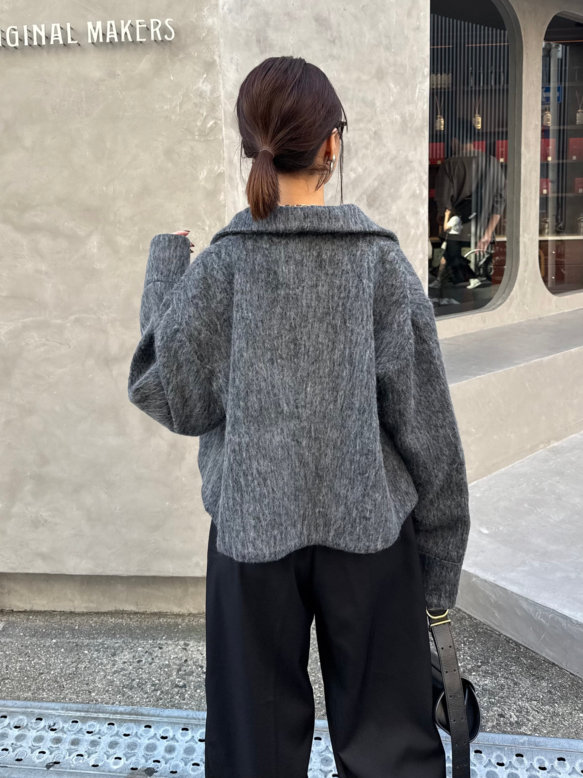 シャギーショートジャケット / グレー – fosie