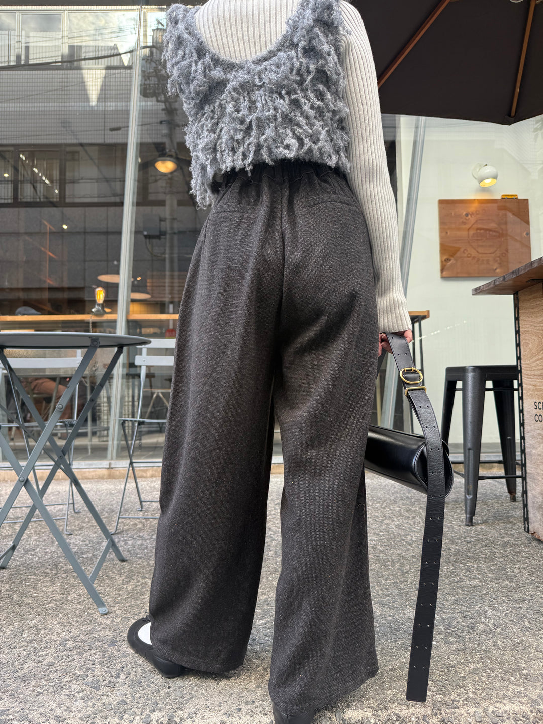 ツイードパイピングパンツ／ブラック