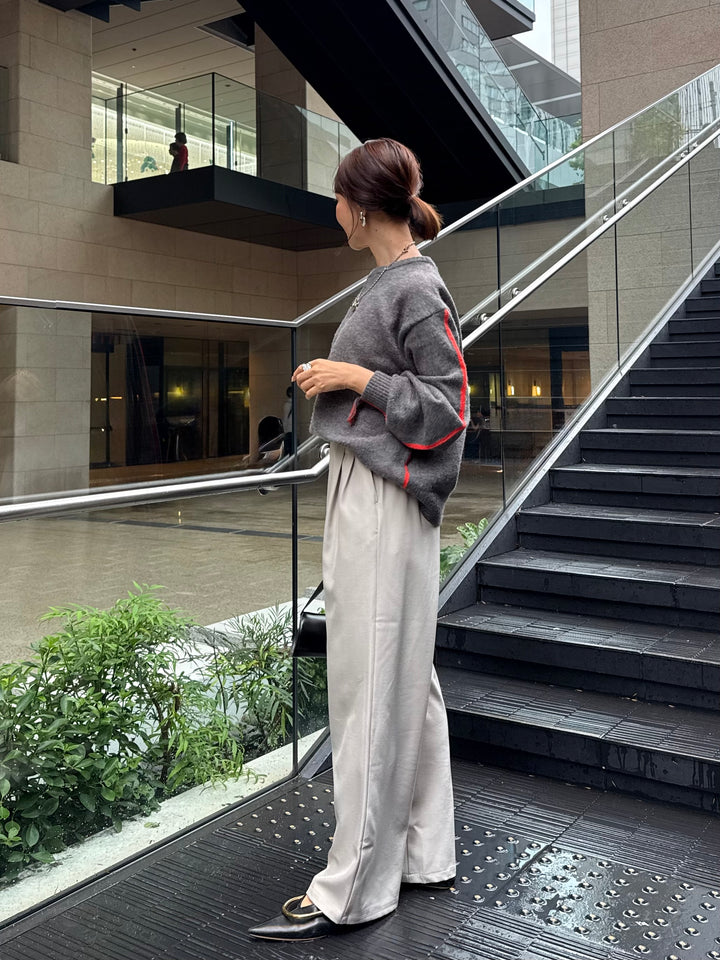 【予約】アルパカタッチ配色ラインプルオーバー / チャコール(12月中旬発送予定)