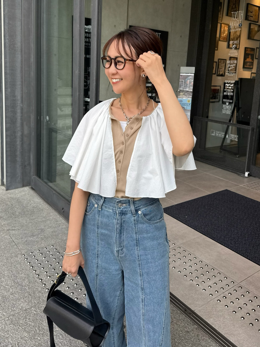 ケープドッキングリブトップス / ベージュ