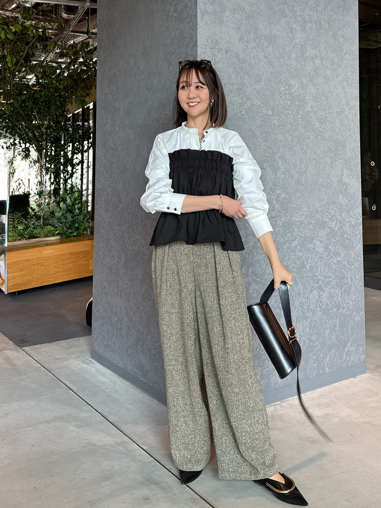 80s イタリア製 ギャザータック　ワイドスラックス SIZE48 予約】 [3点SET] ギャザービスチェ / ブラック + ブロードタック