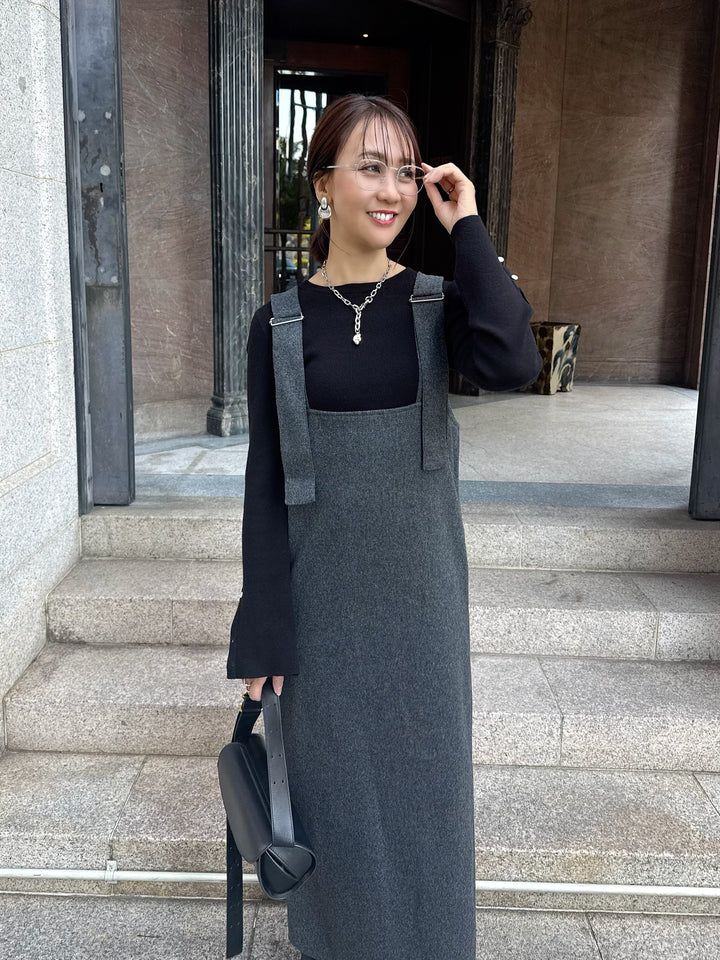 【予約】 ウールライクVネックジャンパースカート / チャコール(1月上旬発送予定)