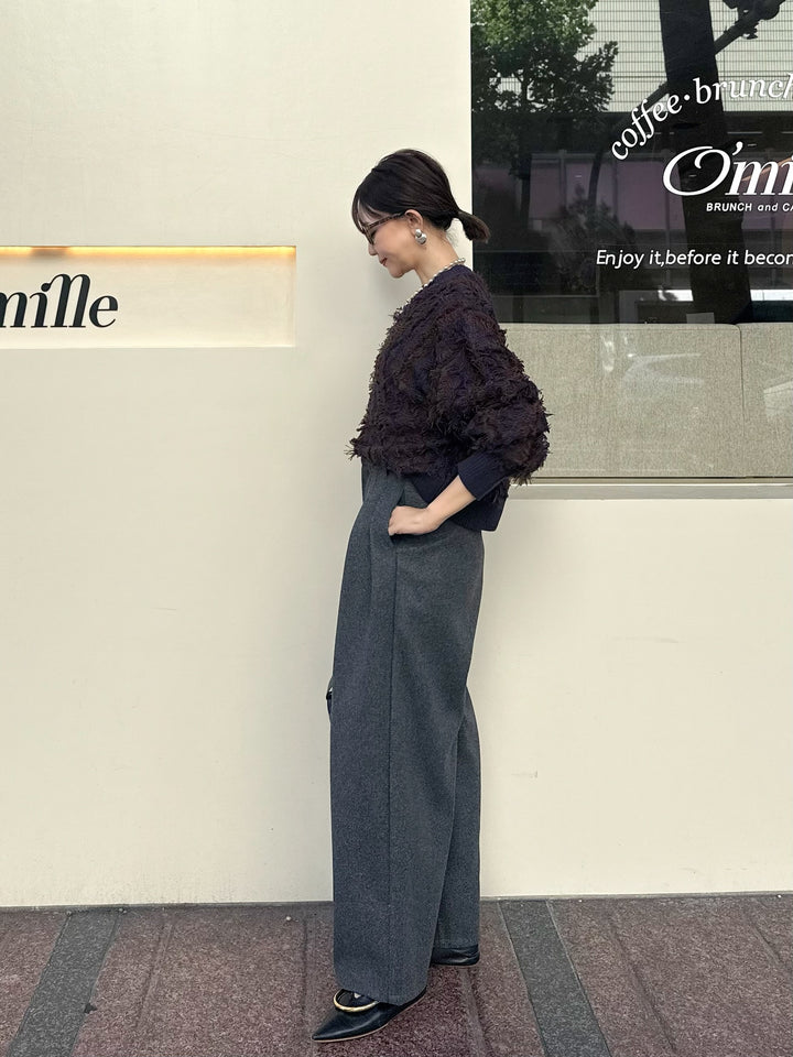 [新作300円OFF] 【予約】ウールライクタックワイドパンツ / チャコール(10月下旬発送予定)