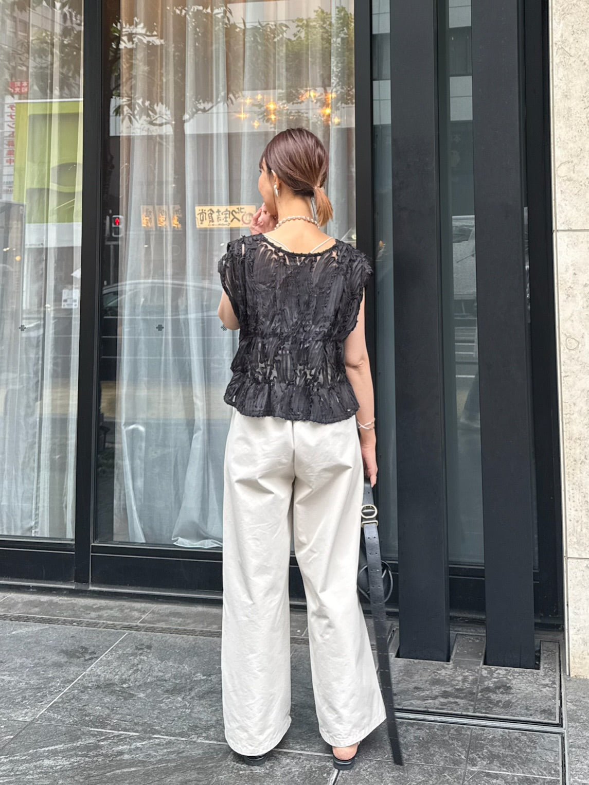 刺繍レース2WAYリボンベスト / ブラック – fosie