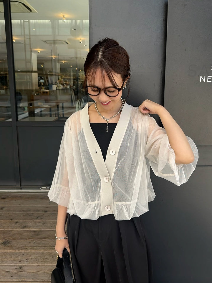 [新作300円OFF] 【予約】チュールシアーカーディガン / ベージュ(4月上旬発送予定)