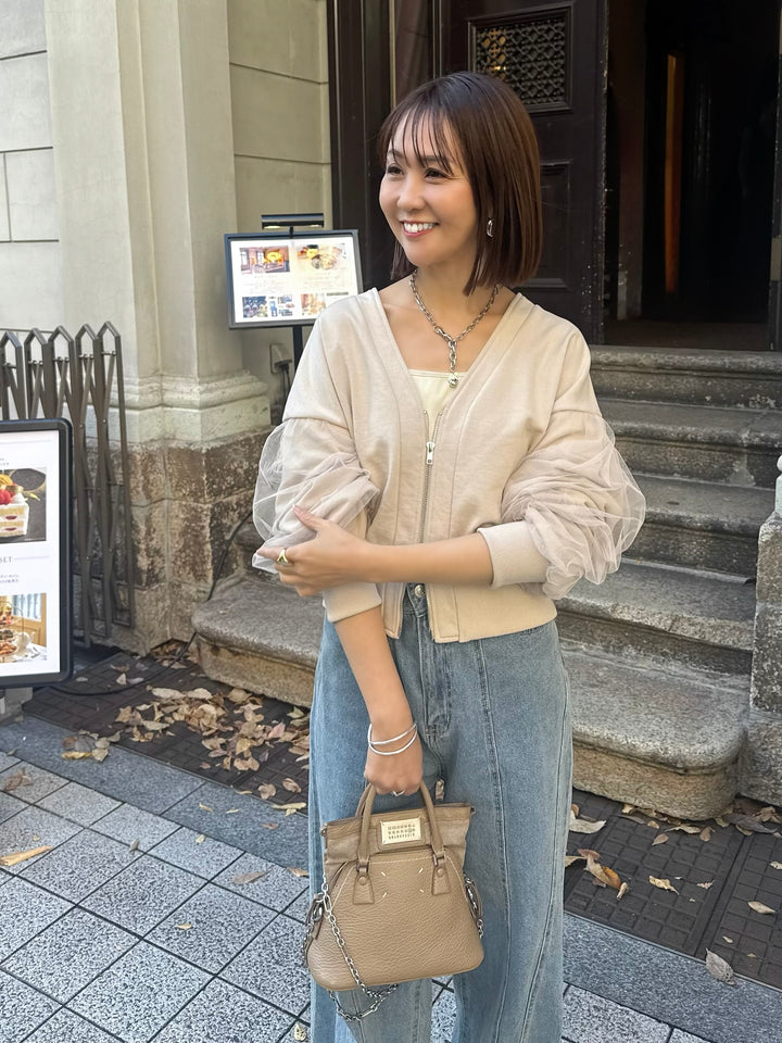 【予約】袖チュールカーディガン / ミルクティー(3月下旬頃発送予定)