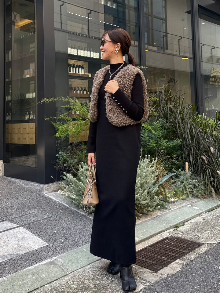 【予約】ウールライクVネックジャンパースカート / ブラック(11月下旬発送予定)