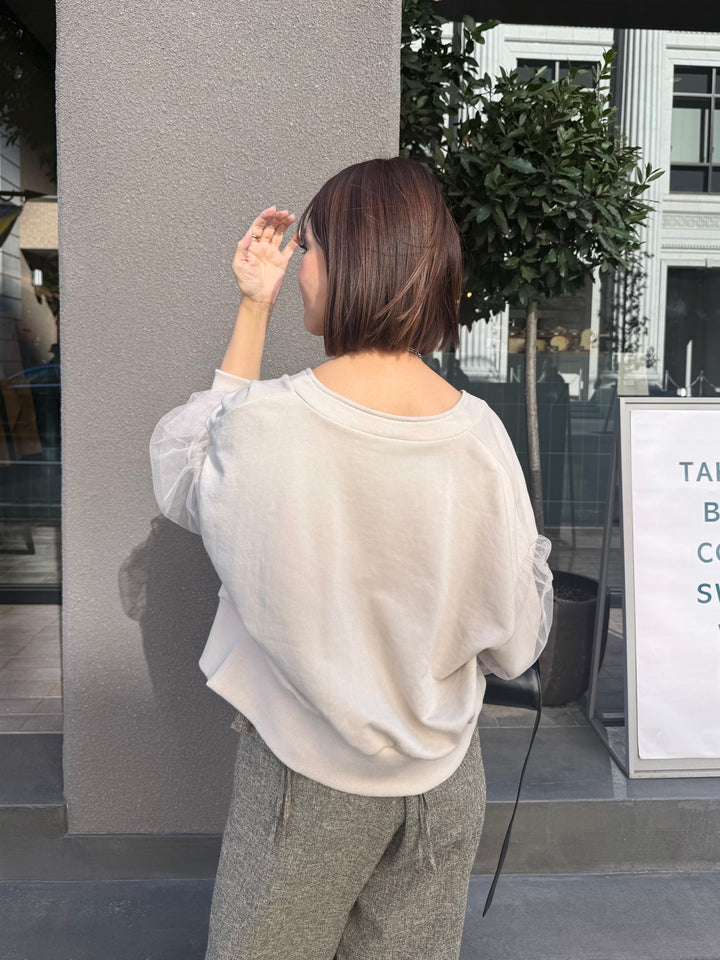 【予約】袖チュールカーディガン / ミルクティー(3月下旬頃発送予定)