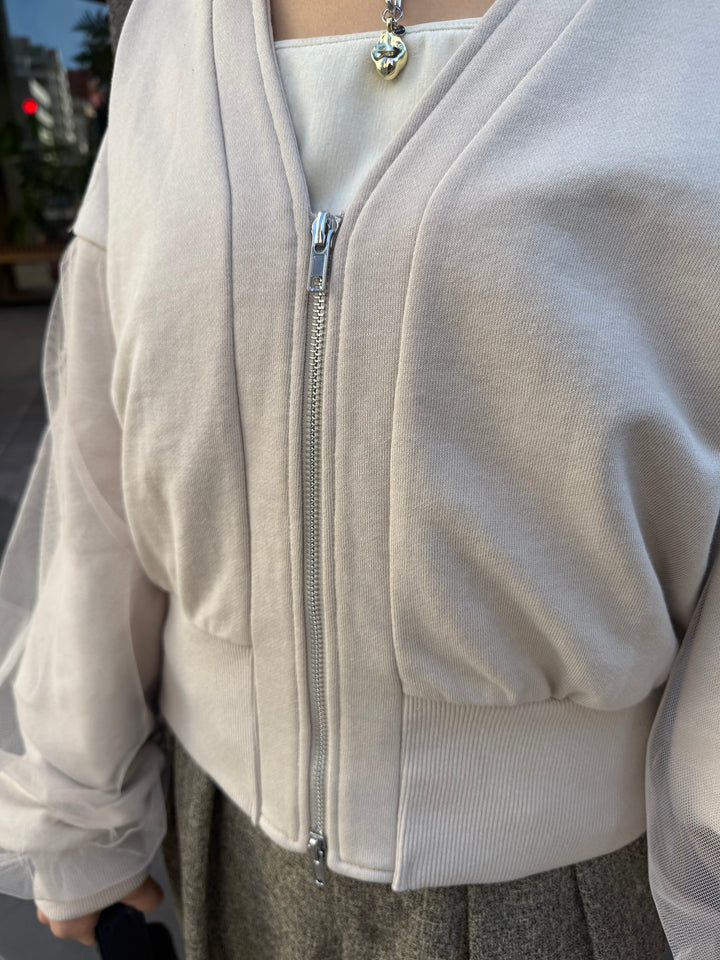 【予約】袖チュールカーディガン / ミルクティー(3月下旬頃発送予定)