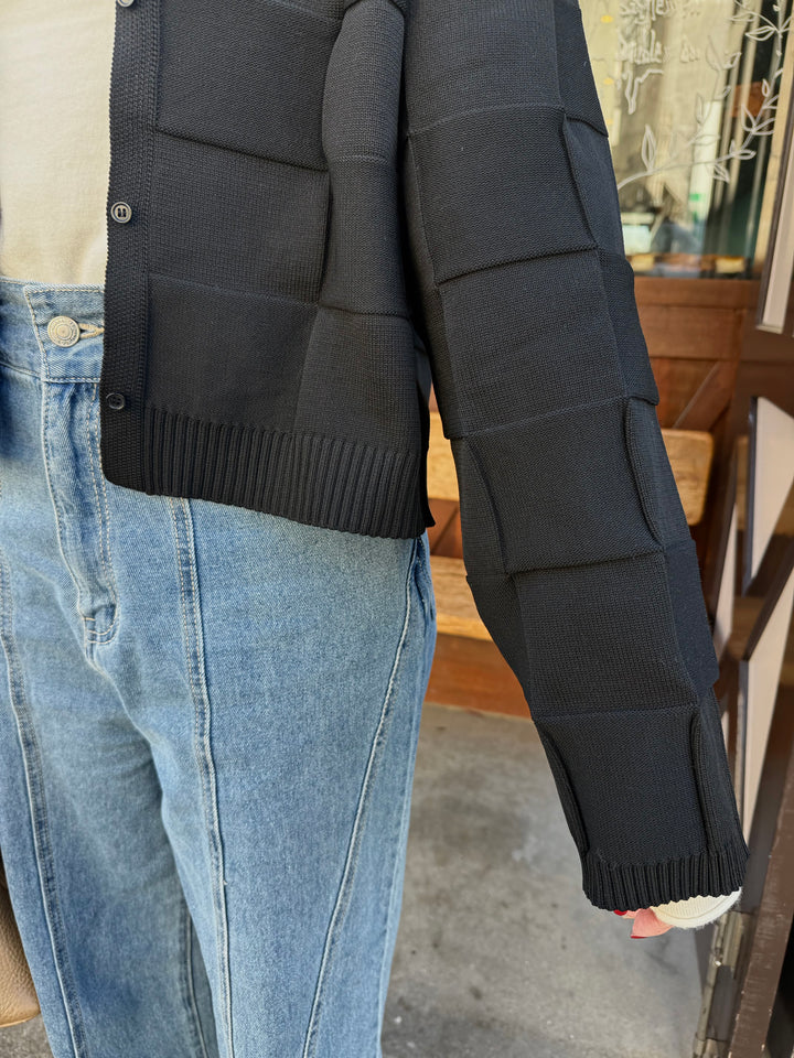 【予約】格子ニットカーディガン / ブラック(3月上旬発送予定)