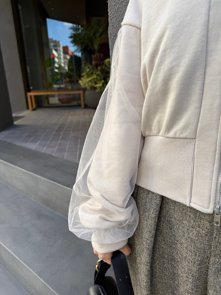 【予約】袖チュールカーディガン / ミルクティー(3月下旬頃発送予定)