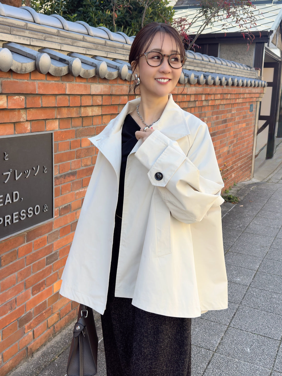 スタンドカラーミドルコート / オフホワイト