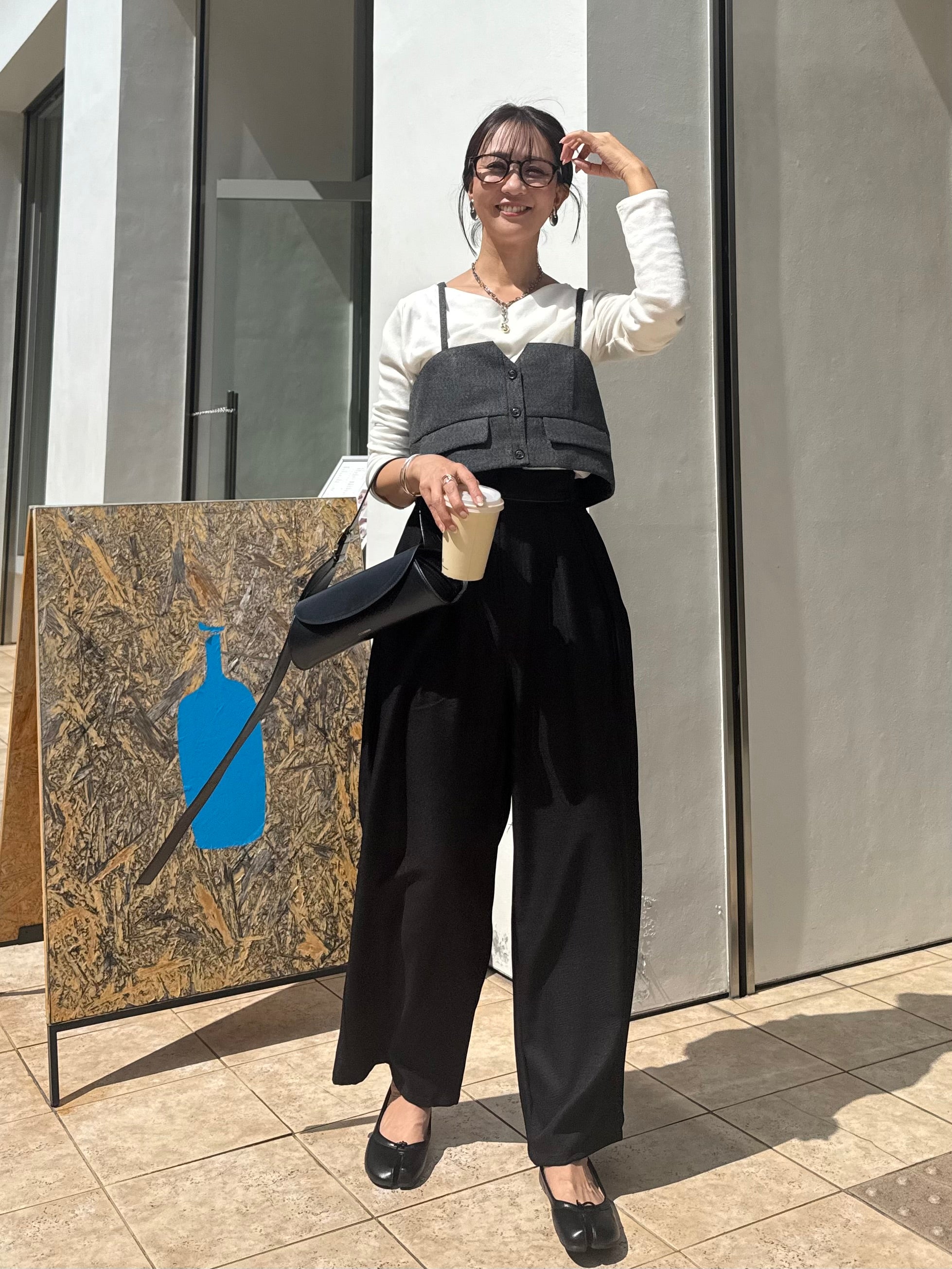 予約】[SET]ウールライクビスチェ / チャコール + 起毛ドレープロングT