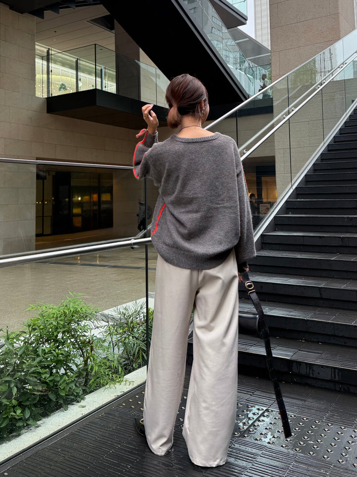 【予約】アルパカタッチ配色ラインプルオーバー / チャコール(12月中旬発送予定)