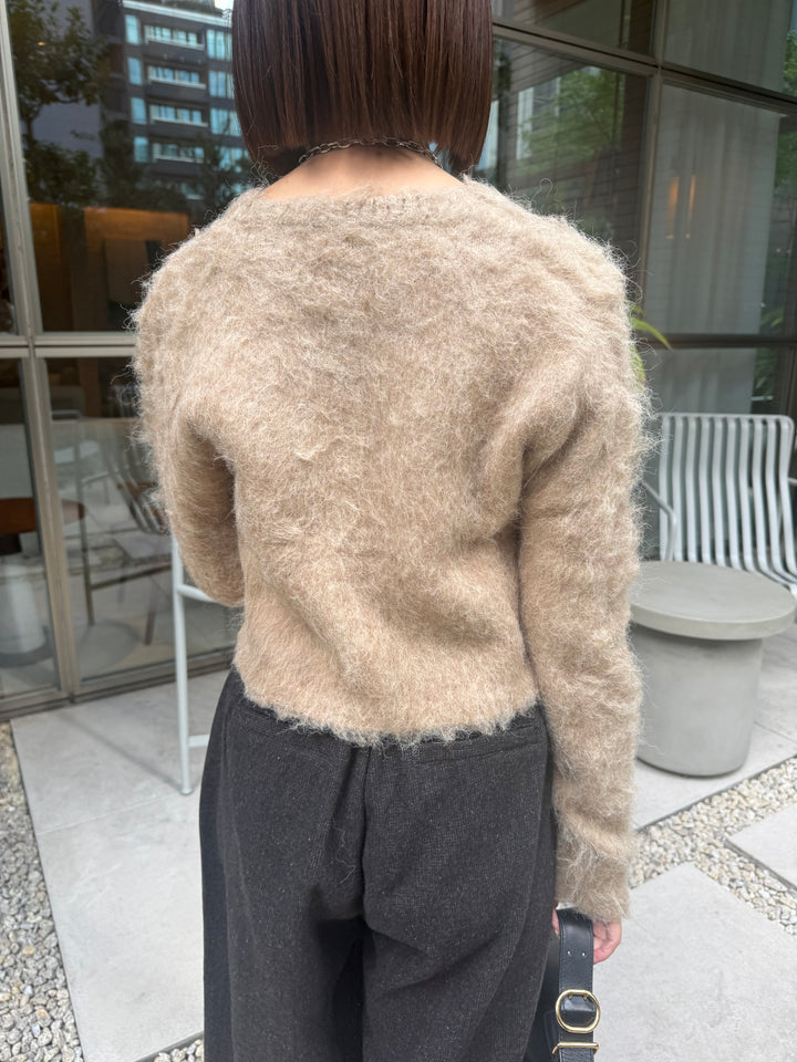 モヘアタッチクロップドカーディガン / ベージュ