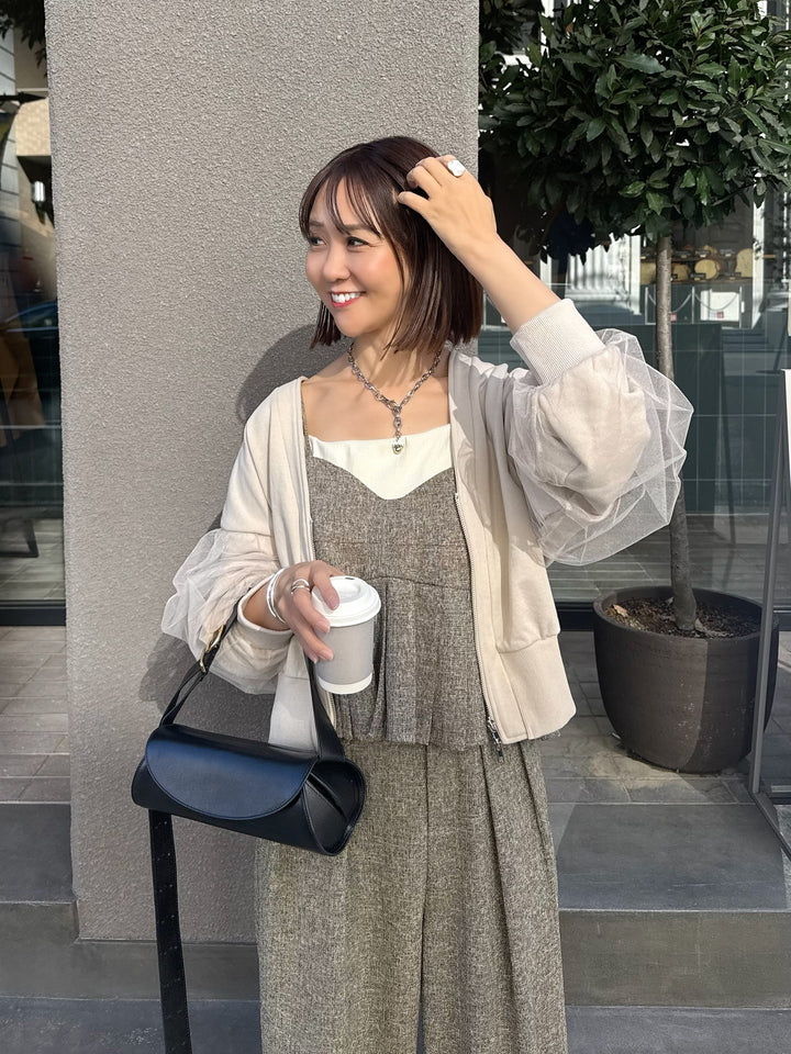 【予約】袖チュールカーディガン / ミルクティー(3月下旬頃発送予定)