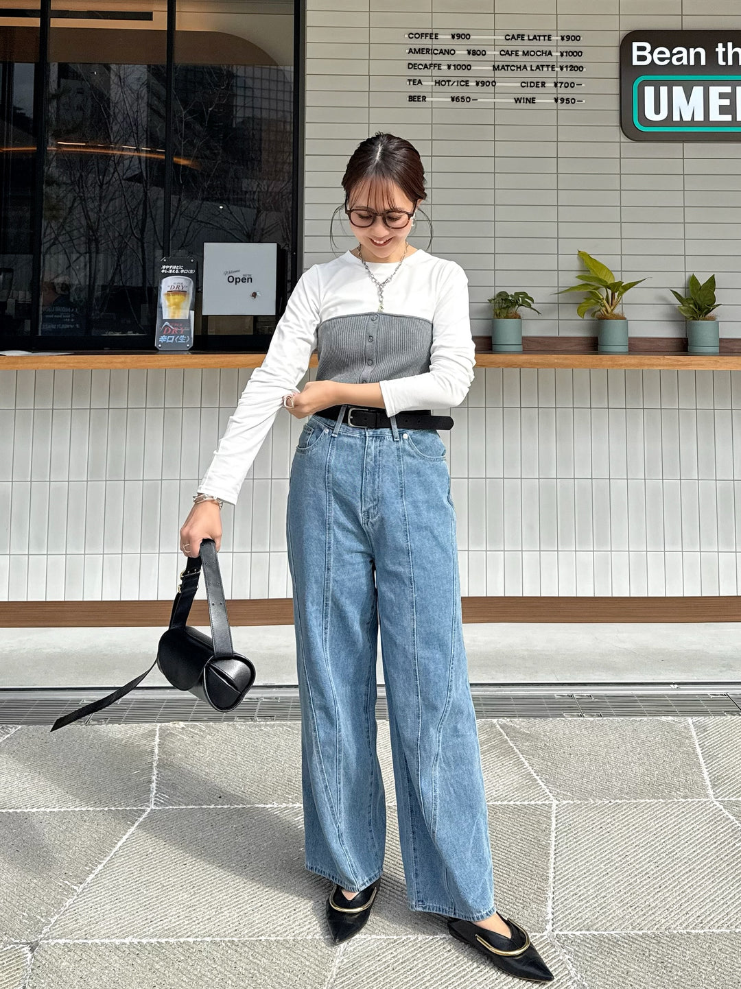 [新作300円OFF] リブニットビスチェドッキングTシャツ / オフホワイト×グレー