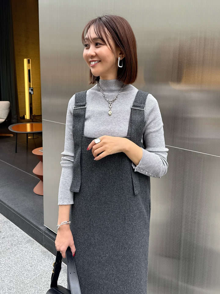 袖ボタンハイネックニット / グレー