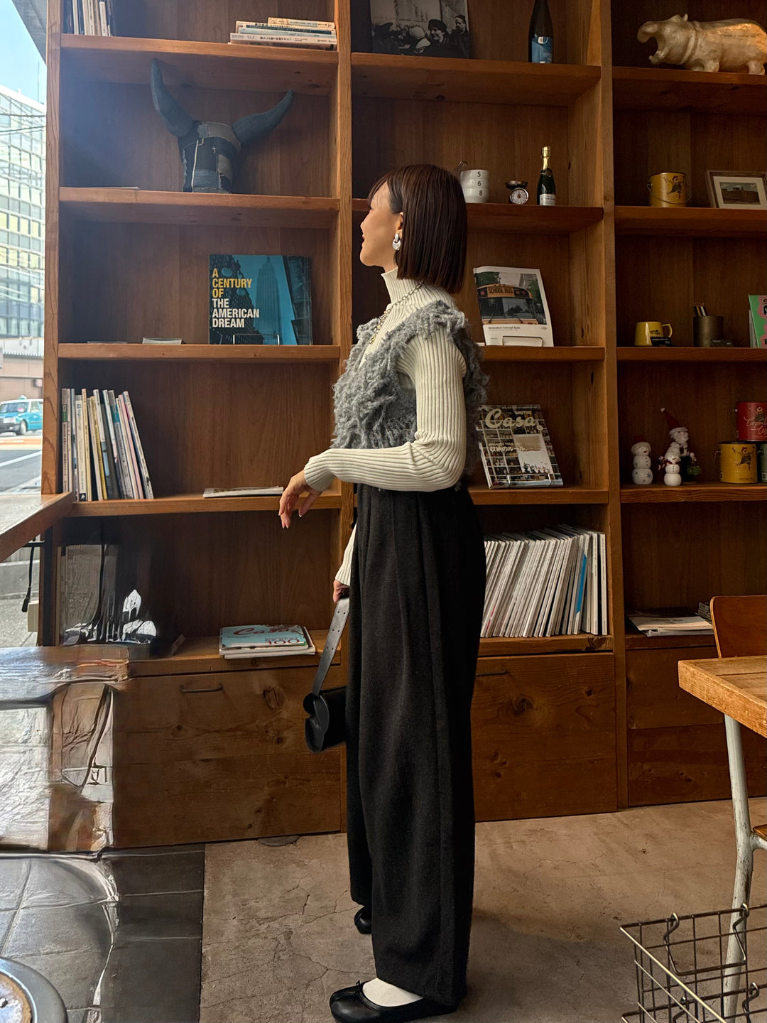 ツイードパイピングパンツ／ブラック