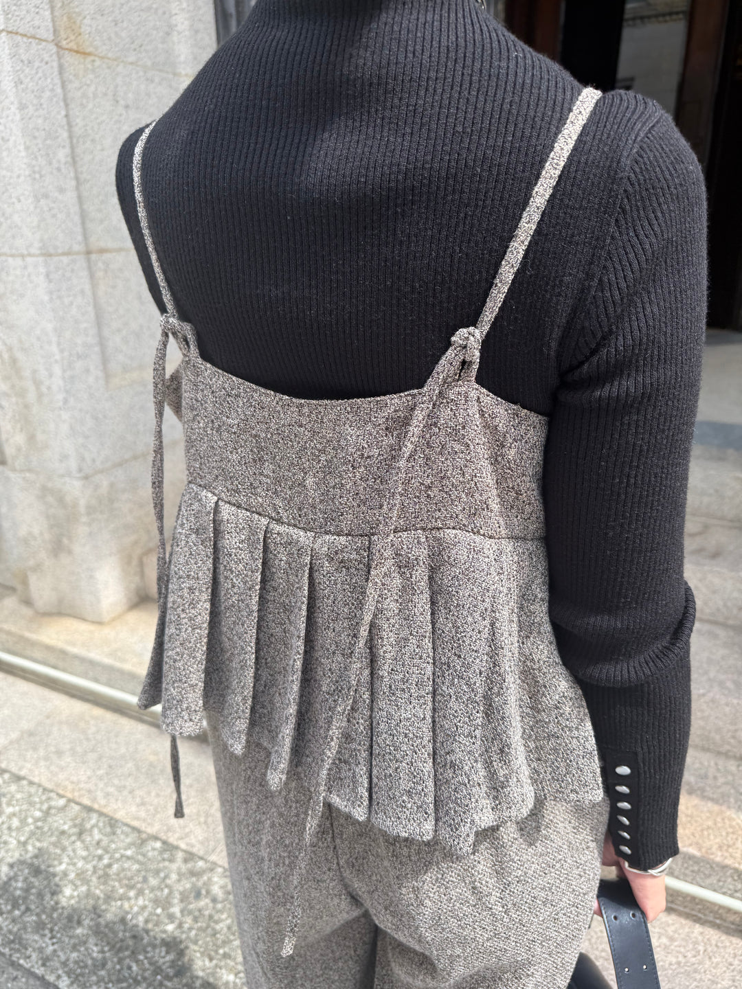 【予約】プリーツビスチェオールインワン / ブラウン(10月下旬発送予定)