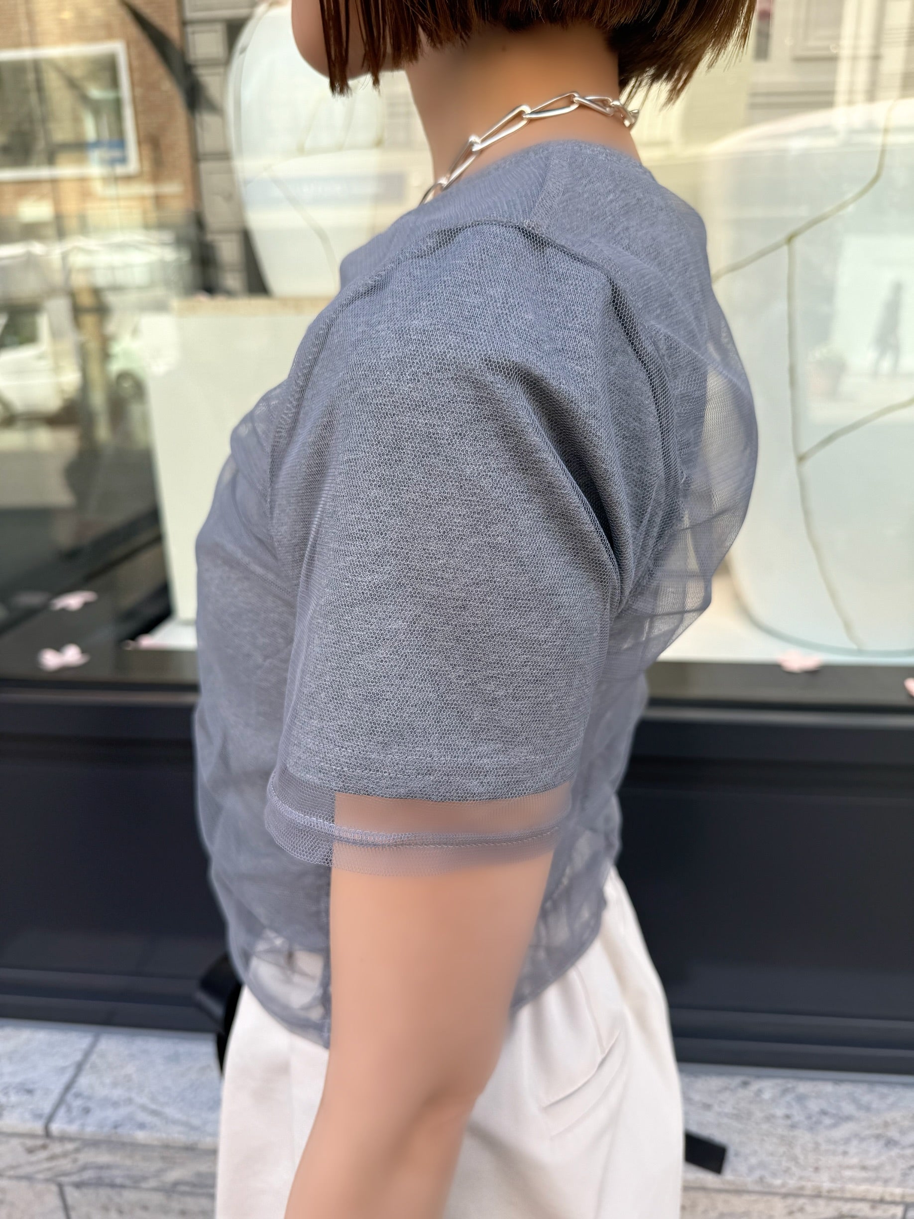 シャーリングチュールレイヤードTシャツ / グレー – fosie