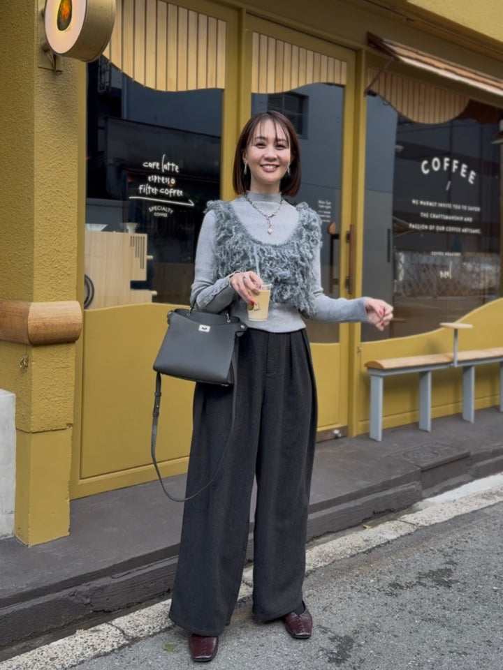 袖ボタンハイネックニット / グレー