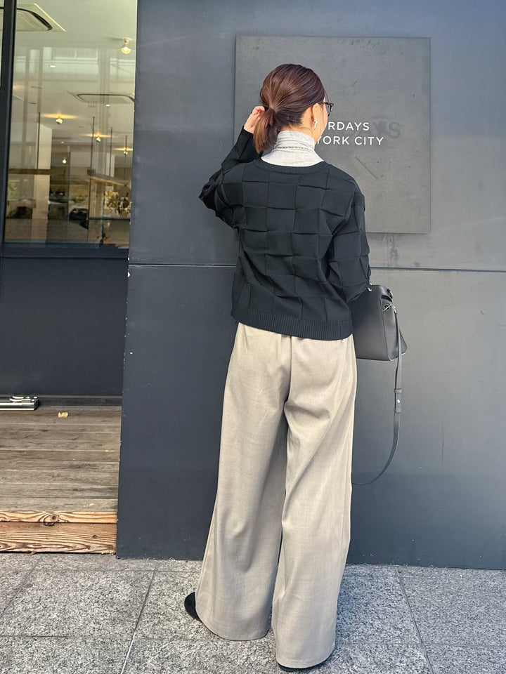 【予約】ウエストパイピングワイドパンツ / グレージュ(4月上旬発送予定)