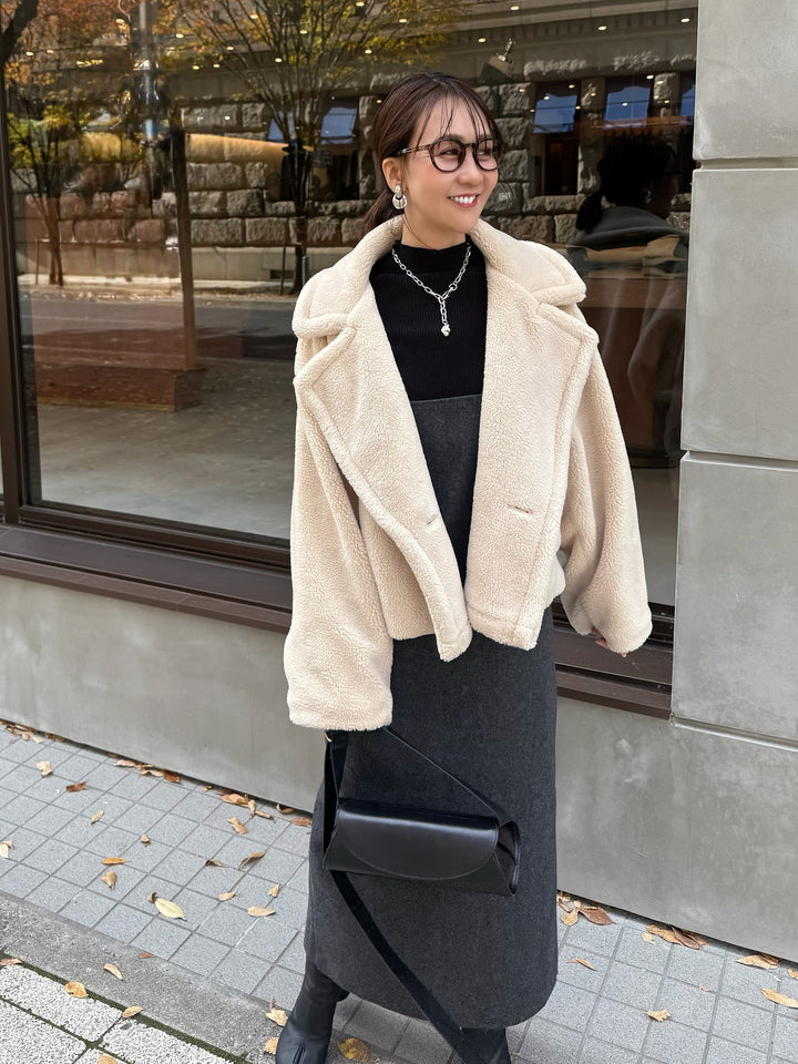 【予約】 ウールライクVネックジャンパースカート / チャコール(1月上旬発送予定)