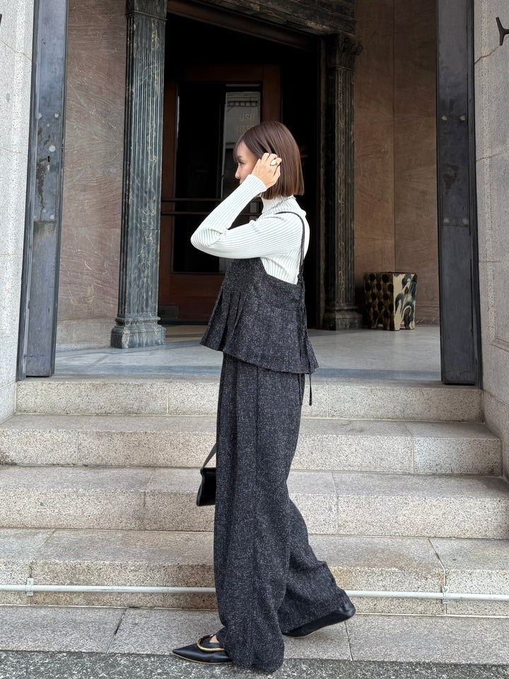 【予約】[SET] サマーツイードプリーツキャミ / ブラック + サマーツイードタックパンツ / ブラック(2月中旬頃発送予定)