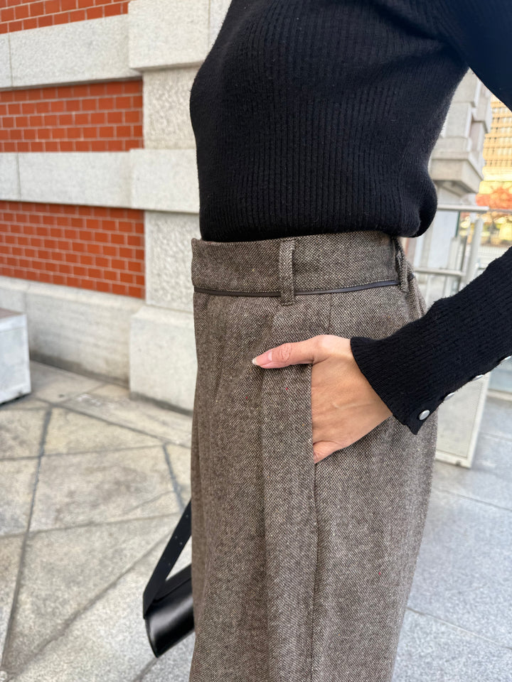 ツイードパイピングパンツ／ブラウン