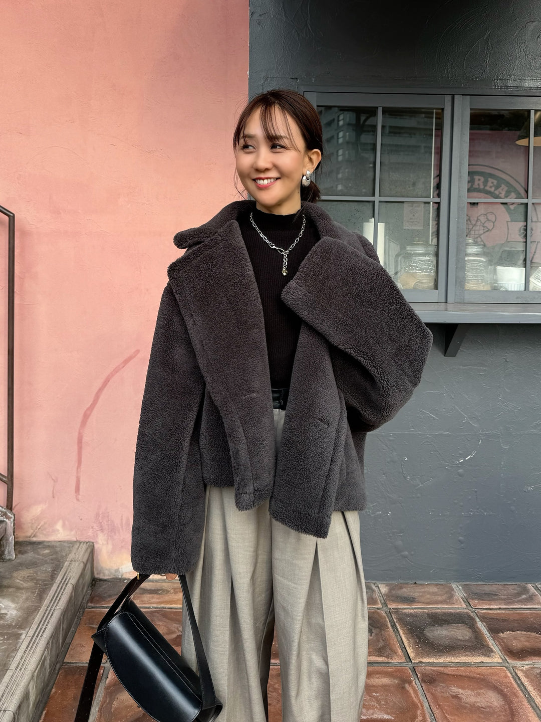 【予約】ボアショートコート / チャコールグレー(12月中旬発送予定)