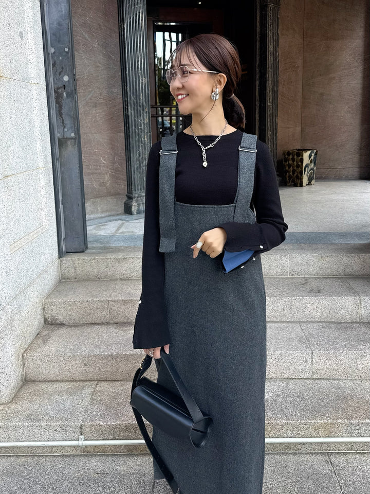 【予約】 ウールライクVネックジャンパースカート / チャコール(1月上旬発送予定)