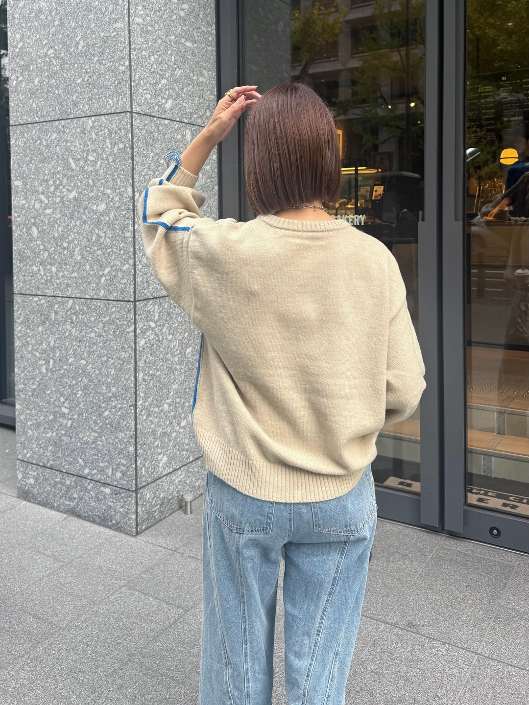 アルパカタッチ配色ラインプルオーバー / アイボリー